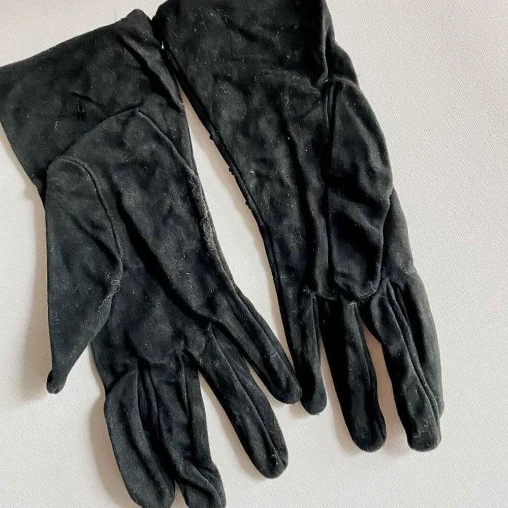 Vintage Deadstock Black Stretchy Beaded Black Wrist Gloves Fine Quality 7